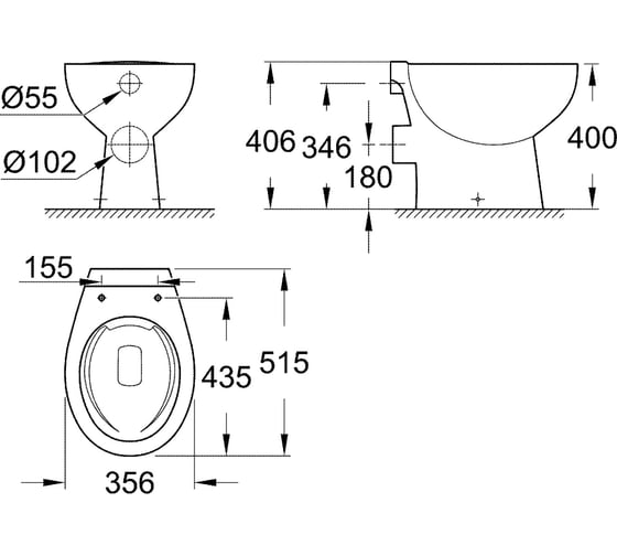 Напольный унитаз с горизонтальным выпуском Grohe Bau Ceramic 39430000