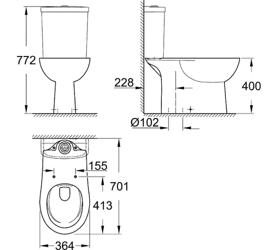 Напольный унитаз с вертикальным выпуском Grohe Bau Ceramic 39429000