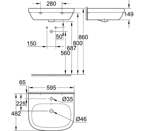 Подвесная раковина Grohe Euro Ceramic, ширина 60 см, спец покрытие 3933500H