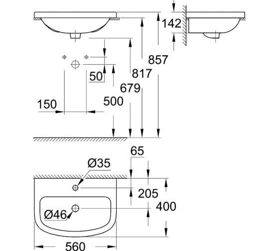 Накладная раковина Grohe Bau Ceramic ширина 55 см 39422000