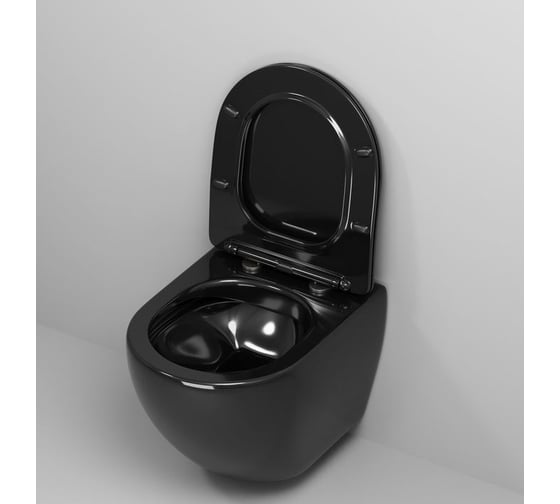 Унитаз Grossman Color (485х365х360) черный, подвесной безободковый, с тонкой крышкой GR-4455BS