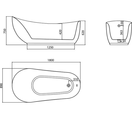 Отдельно стоящая ванна Grossman Style 180x89x75 см GR-2303MB