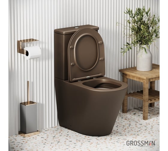 Унитаз напольный Grossman Color 620*365*810 мм, коричневый матовый, безободковый, 2 места GR-4480BRMS