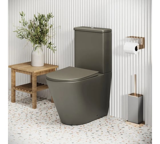 Унитаз напольный Grossman Color 620*365*810 мм, хаки матовый, безободковый, с тонкой крышкой, 2 места GR-4480GSMS