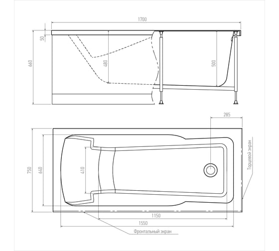 Акриловая ванна TIMO HELLA 1700х750х630 HELLA1775