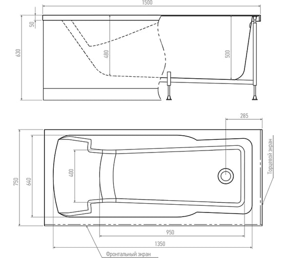 Акриловая ванна TIMO HELLA 1500х750х630 HELLA1575