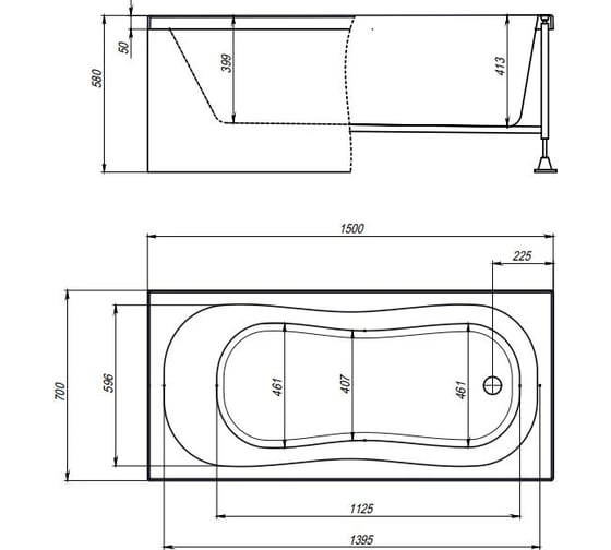 Акриловая ванна TIMO INKA 1500х700х580 INKA1570