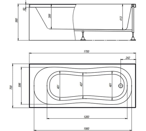 Акриловая ванна TIMO INKA 1700х700х580 INKA1770