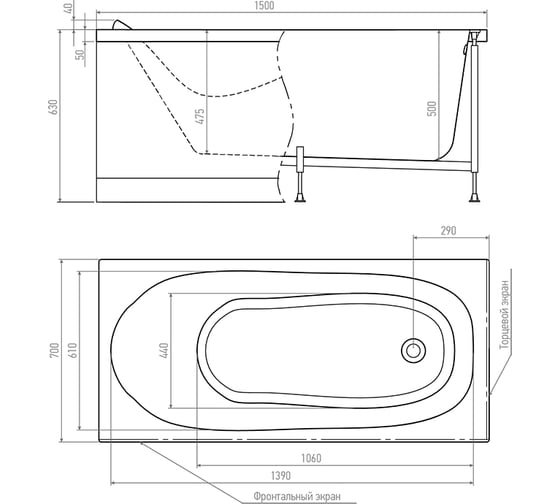 Акриловая ванна TIMO KILO 1500х700х630 KILO1570