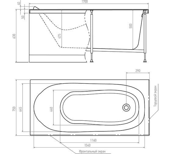 Акриловая ванна TIMO KILO 1700х750х630 KILO1775