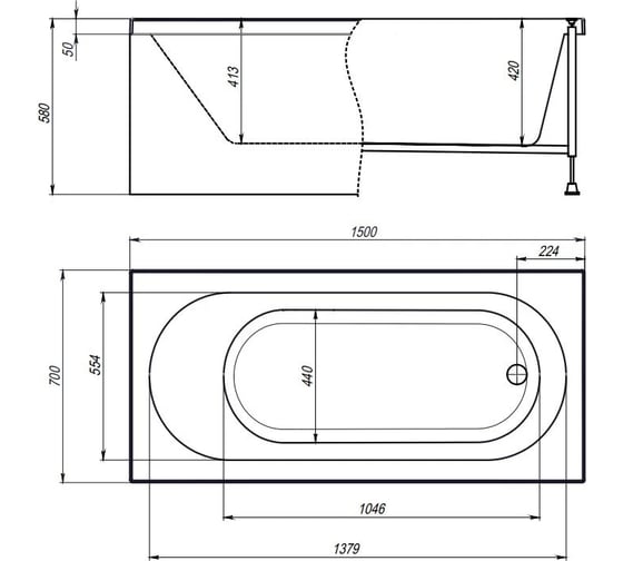 Акриловая ванна TIMO ROHA 1500х700х580 ROHA1570