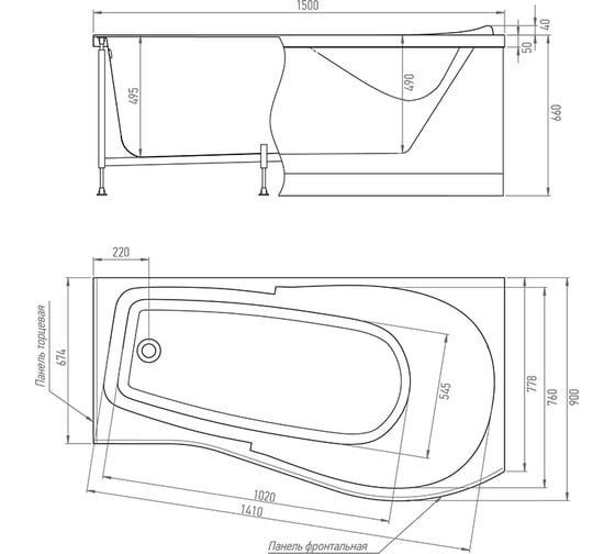 Акриловая ванна TIMO VINO 1500х900х660 VINO1590R