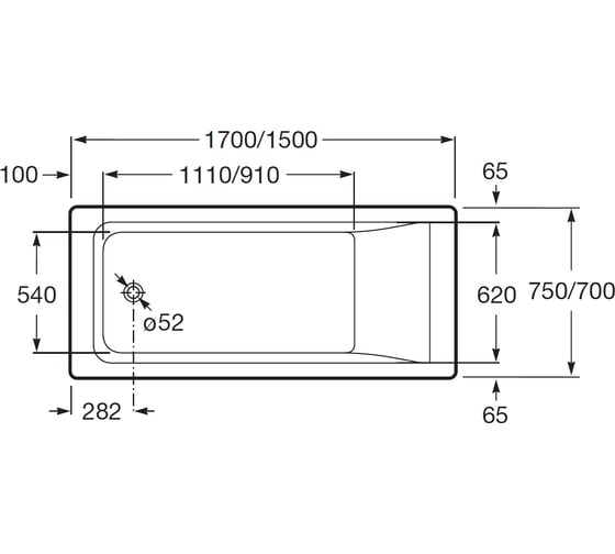 Ванна акриловая прямоугольная Roca EASY 170x70 белая 00037564
