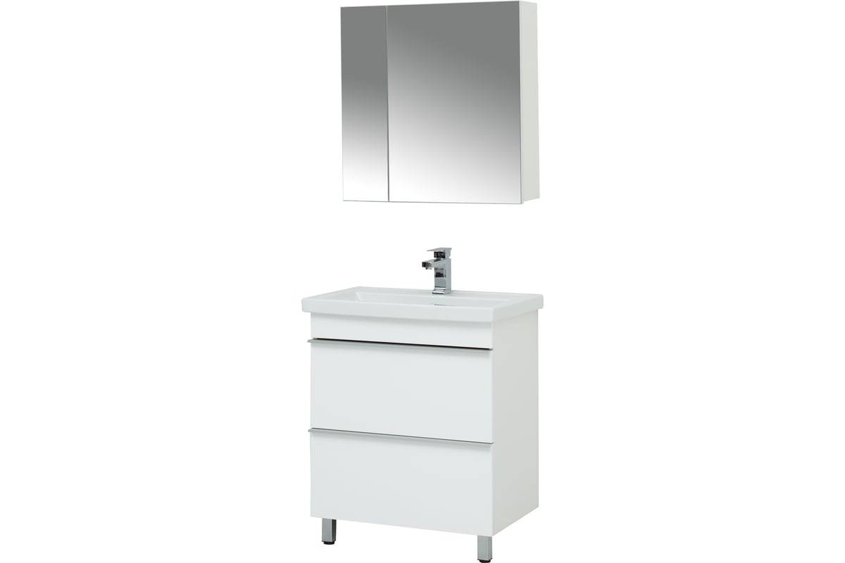 Комплект: Тумба Sanstar Фостер 60, 2 ящика, белый, умывальник Фостер 60 ...