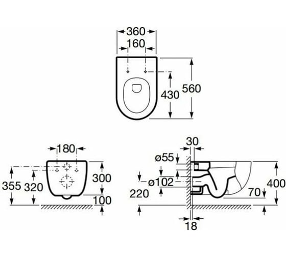 Чаша подвесного унитаза ROCA 34624L000 Meridian 560 rimless 00000065885