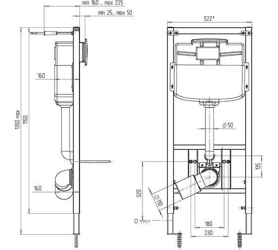 Инсталляция для унитаза АНИ Пласт WC1110 кнопка WP1110 механическая 023-1522