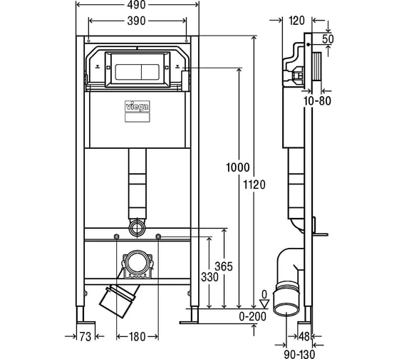 Модуль для подвесного унитаза VIEGA Prevista Dry SET Lean+ECO 1120x490 мм 792824 8524.10 00000071753