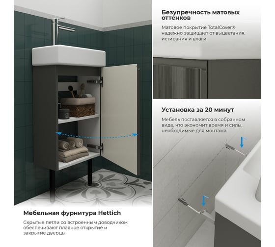 Комплект подвесной тумбы с раковиной и ножками для ванной и туалета Wellsee WC Area в наборе 3 в 1 221802005