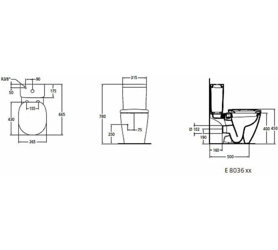 Унитаз напольный для монтажа с бачком IDEAL STANDARD E803601 Connect 00000009880