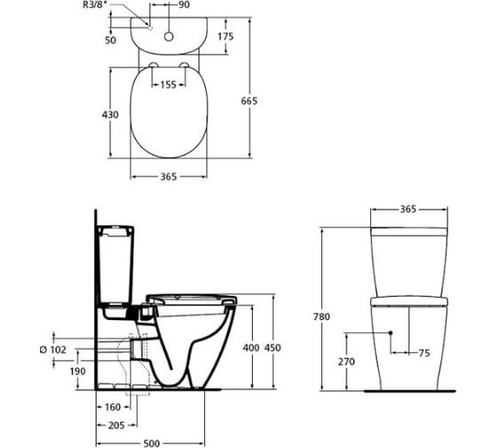 Унитаз напольный IDEAL STANDARD E803701 Connect Cube пристенный 00000009881