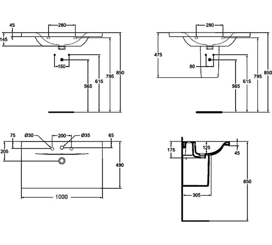 Умывальник для мебели IDEAL STANDARD E812601 Connect 100 см 00000025721