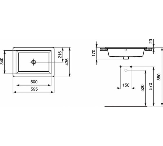 Встраиваемый умывальник IDEAL STANDARD K078001 Strada 59 см 00000009943