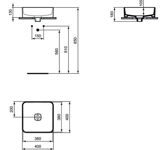 Умывальник IDEAL STANDARD T296201 STRADA II Square Vessel 40 см 00000067172