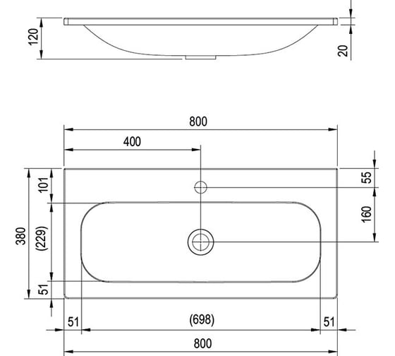 Умывальник RAVAK Ring 800 белый, с отверстиями XJK01180000 00000046806