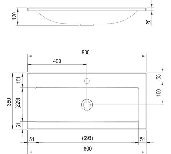 Умывальник RAVAK Clear 800 белый, с отверстиями XJJ01180000 00000047651
