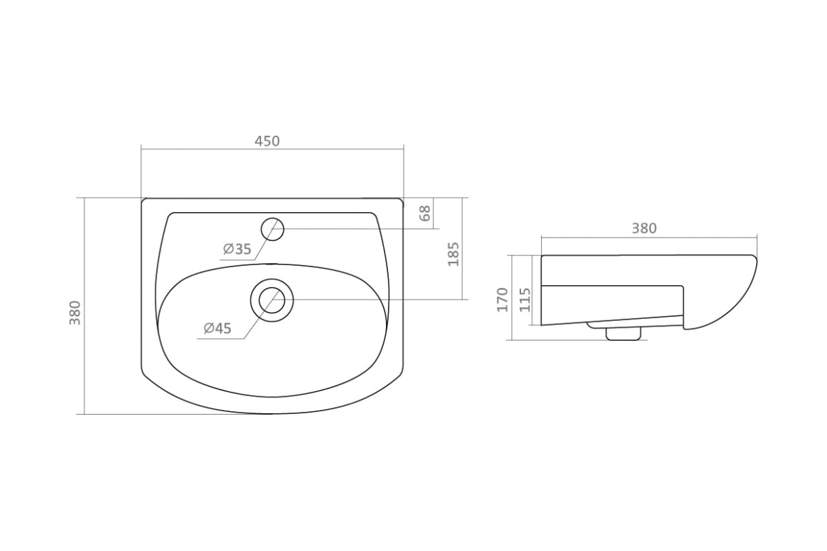 Умывальник DORATIZ Азов 45 Сантек мебельный, перелив с обрамлением ...