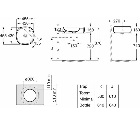 Раковина накладная ROCA Beyond 430x430 мм 73270B9000