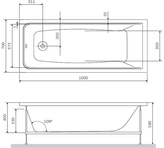 Ванна AM.PM Gem 150x70 с каркасом и шторкой на борт ванны W90ASET-150W90BS80CT