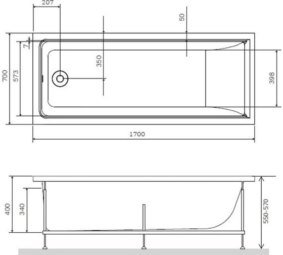 Ванна AM.PM Gem, 170x70 с каркасом и шторкой на борт ванны W90ASET-170W90BS80CT