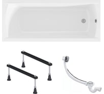 Акриловая ванна 1Marka 150х70 см MODERN в наборе 3 в 1: прямоугольная металлические ножки, слив-перелив хром 01мод1570кс1