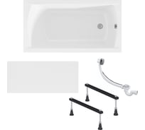 Акриловая ванна 1Marka 130х70 см MODERN в наборе 4 в 1: прямоугольная фронтальная панель, металлические ножки, слив-перелив хром 01мод1370кс1+