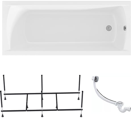 Акриловая ванна 1Marka 190х80 см MODERN MG в наборе 3 в 1: прямоугольная усиленный металлический каркас, слив-перелив хром 01мод1980кс2+