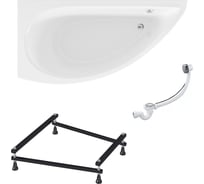 Акриловая ванна 1Marka 150х75 см PICCOLO в наборе 3 в 1: асимметричная левый угол, усиленный металлический каркас, слив-перелив хром 01пк1770лкс2+