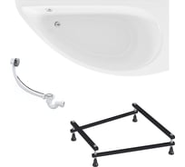 Акриловая ванна 1Marka 150х75 см PICCOLO в наборе 3 в 1: асимметричная правый угол, усиленный металлический каркас, слив-перелив хром 01пк1770пкс2+