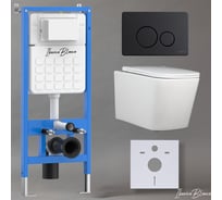 Комплект 3 в 1 IBERICA BLANCA инсталляция, унитаз безободковый белый TOLEDO ALTO (IB.TLA.231.1B1), клавиша смыва черный матовый, нержавеющая сталь INOX-O (IB.B081.002.003) IB001.TLA.231.812