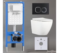 Комплект 3 в 1 IBERICA BLANCA инсталляция, унитаз торнадо безободковый белый BILBAO ALTO (IB.BLA.234.1B1), клавиша смыва черный матовый, пластик ESTI-Q (IB.B083.002.000) IB001.BLA.234.832