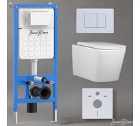 Комплект 3 в 1 Iberica Blanca инсталляция, унитаз торнадо безободковый белый TOLEDO ALTO (IB.TLA.234.1B1), клавиша смыва белый матовый, нержавеющая сталь INOX-C (IB.B011.001.000), IB001.TLA.234.111