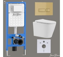 Комплект 3 в 1 Iberica Blanca инсталляция, унитаз торнадо безободковый белый BURGOS ALTO (IB.BRA.234.1B1), клавиша смыва золото матовое из ABS пластика ESTI-R (IB.B021.005.000), IB001.BRA.234.215