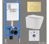 Комплект 3 в 1 Iberica Blanca инсталляция, унитаз торнадо безободковый белый BURGOS ALTO (IB.BRA.234.1B1), клавиша смыва золото матовое из нержавеющей стали INOX-O (IB.B081.005.003), IB001.BRA.234.815