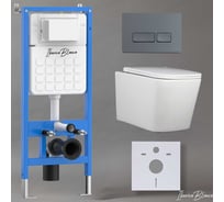 Комплект 3 в 1 Iberica Blanca инсталляция, унитаз торнадо безободковый белый TOLEDO ALTO (IB.TLA.234.1B1), клавиша смыва серый/графит матовый, пластик ESTI-R (IB.B021.008.000), IB001.TLA.234.218