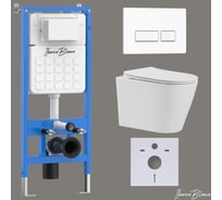 Комплект 3 в 1 инсталляция IBERICA BLANCA унитаз безободковый белый BURGOS ALTO (IB.BRA.231.1B1), клавиша смыва белый глянцевый из ABS пластика ESTI-R (IB.B021.001.000), IB001.BRA.231.211