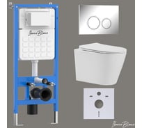 Комплект 3 в 1 инсталляция IBERICA BLANCA унитаз безободковый белый BURGOS ALTO (IB.BRA.231.1B1), клавиша смыва хром глянцевый из ABS пластика ESTI-O (IB.B082.003.002), IB001.BRA.231.823
