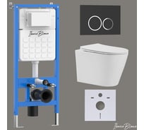 Комплект 3 в 1 инсталляция IBERICA BLANCA унитаз безободковый белый BURGOS ALTO (IB.BRA.231.1B1), клавиша смыва черный матовый из ABS пластика ESTI-O (IB.B082.002.000), IB001.BRA.231.822