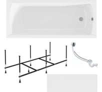 Акриловая ванна 1Marka 165х70см MODERN в наборе 4 в 1: прямоугольная фронтальная панель, усиленный металлический каркас, слив-перелив хром 01мод16570кп