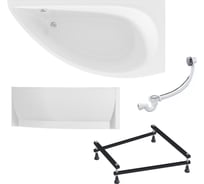 Акриловая ванна 1Marka 150х75 см PICCOLO в наборе 4 в 1: асимметричная правый угол, усиленный металлический каркас, фронтальная панель, слив-перелив хром 01пк1770пкп