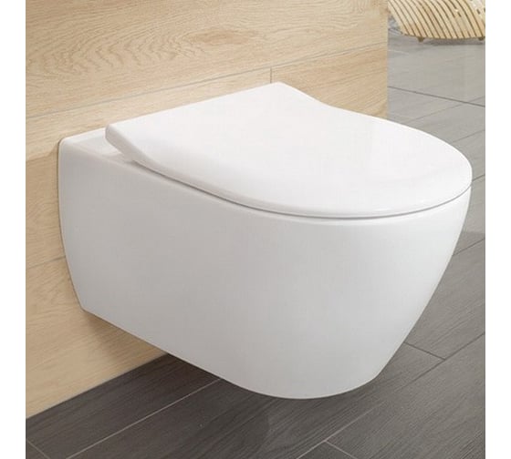 Подвесной безободковый унитаз Villeroy & Boch Subway 2.0 с крышкой-сиденьем Slimseat 5614R201